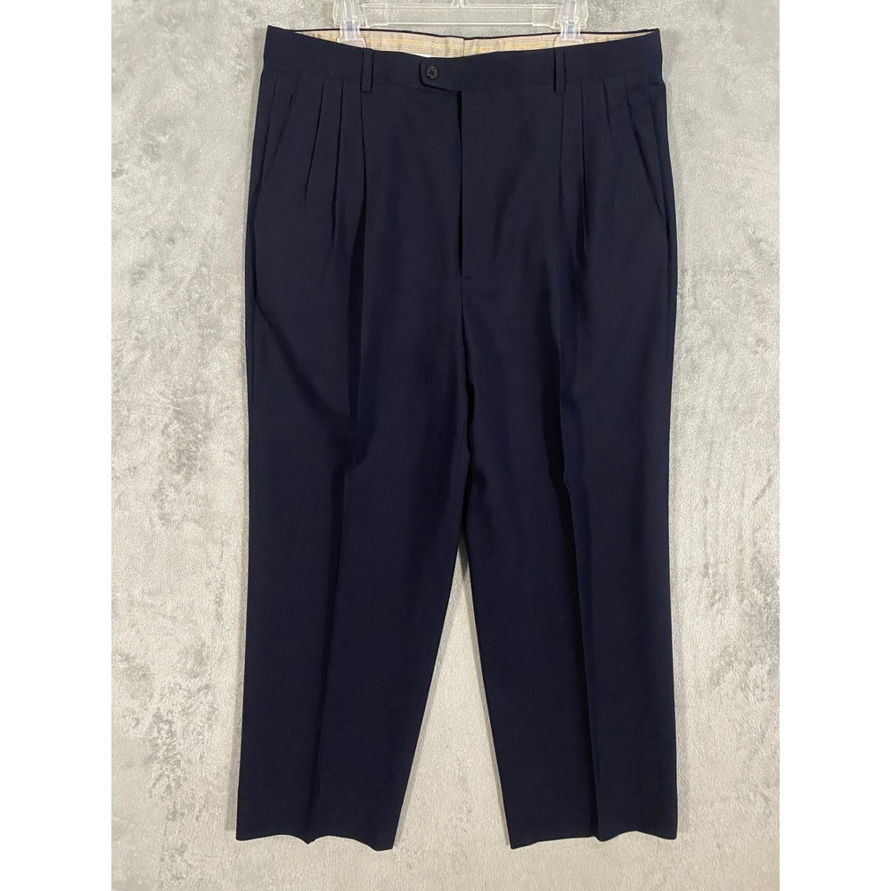 Zanella Mens Navy Blue Pleated Dress Slacks Made in Italy Sz 36 Formal Executive